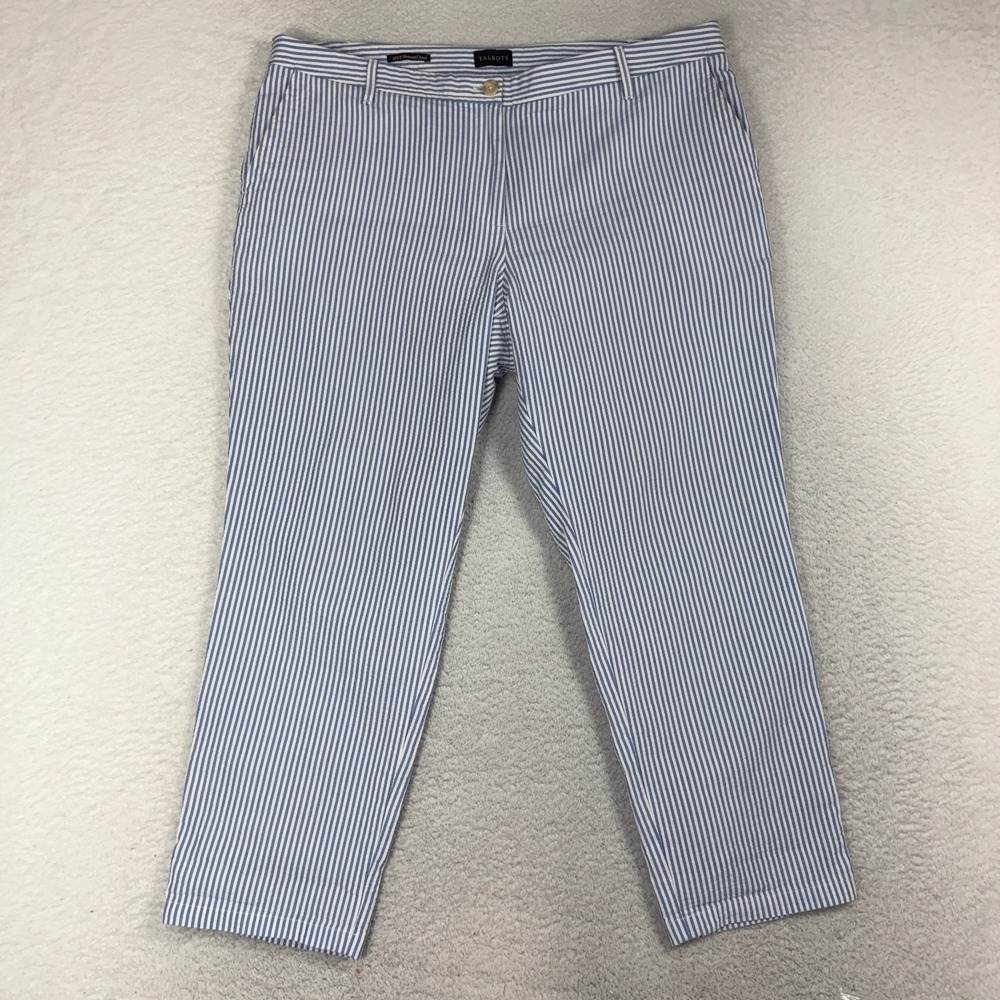 Talbots Stretch Pants Cotton Relaxed Chino Pants 16WP (39x27) Khaki Striped Blue